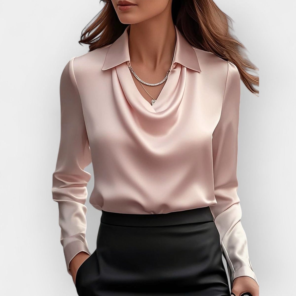 Bluse Damen | Wasserfallkragen & Edler Glanz 10
