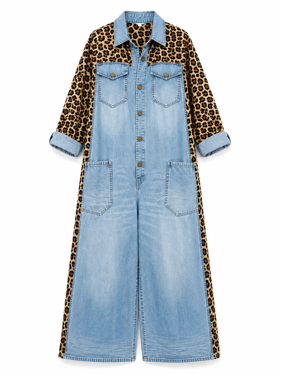 Yasmeen - Leichter Jeans Jumpsuit Mit Leopardenmuster 0