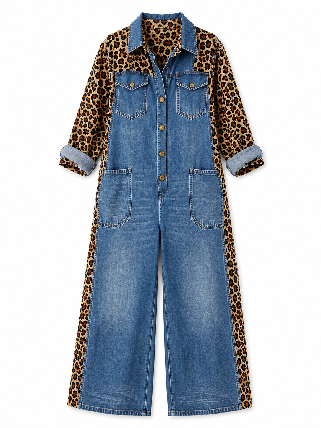 Yasmeen - Leichter Jeans Jumpsuit Mit Leopardenmuster 2