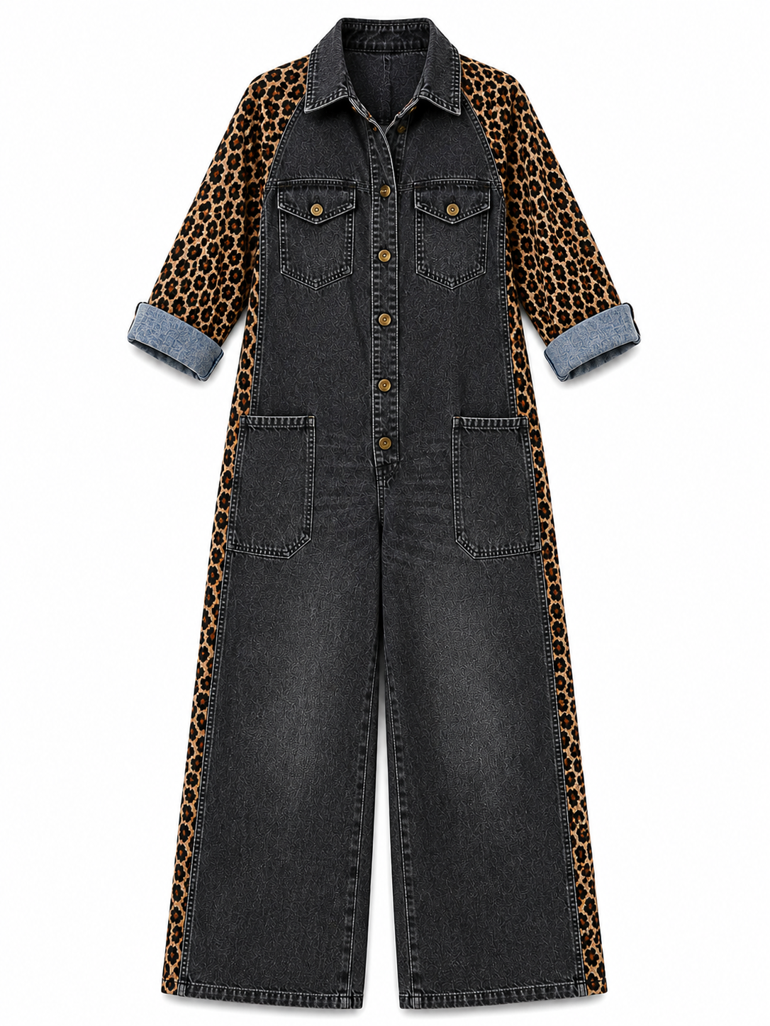 Yasmeen - Leichter Jeans Jumpsuit Mit Leopardenmuster 3