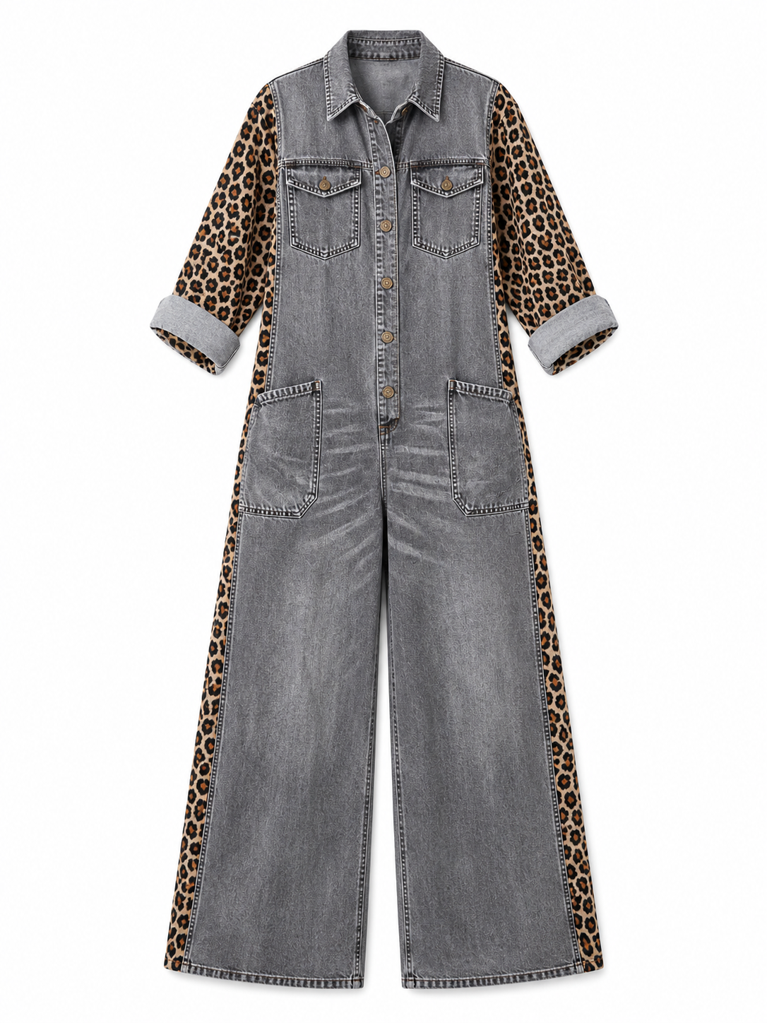 Yasmeen - Leichter Jeans Jumpsuit Mit Leopardenmuster 4