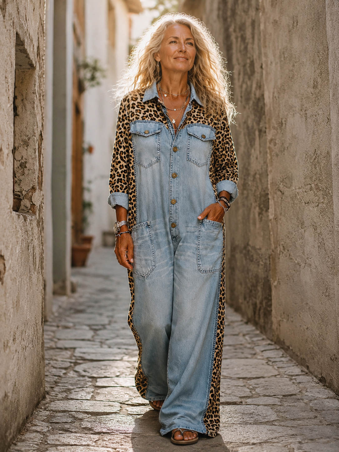 Yasmeen - Leichter Jeans Jumpsuit Mit Leopardenmuster 5