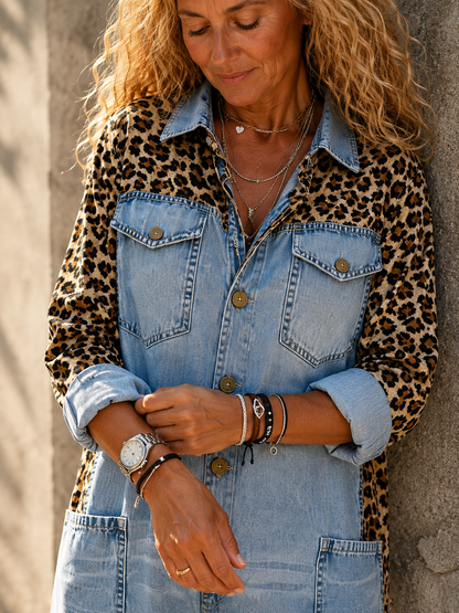 Yasmeen - Leichter Jeans Jumpsuit Mit Leopardenmuster 6