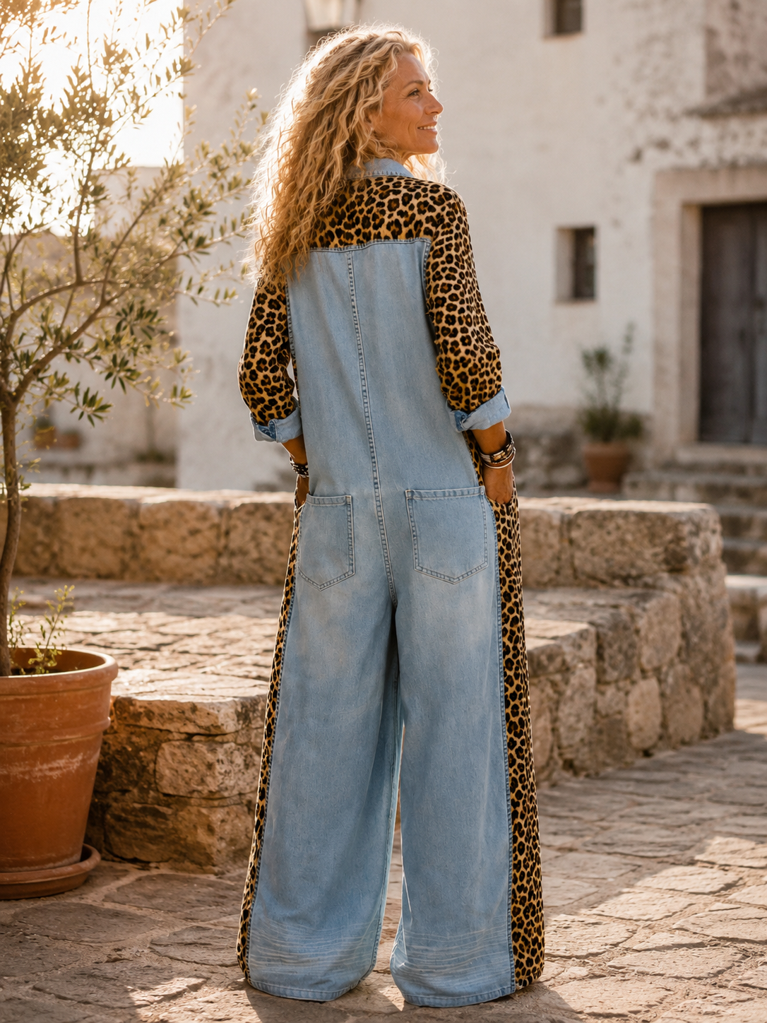 Yasmeen - Leichter Jeans Jumpsuit Mit Leopardenmuster 7