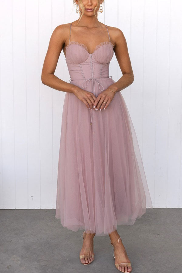 Zeitgenössisches Prinzessinnen-Maxi-Kleid mit Trägern für Partys 2