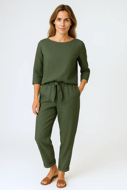 Zweiteiler Damen Sommer | Oberteil & Hose mit Bindeband