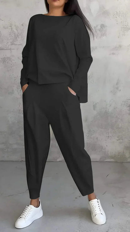Zweiteiliges Set Damen | Weite Hose & Rundhals