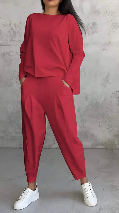 Zweiteiliges Set Damen | Weite Hose & Rundhals