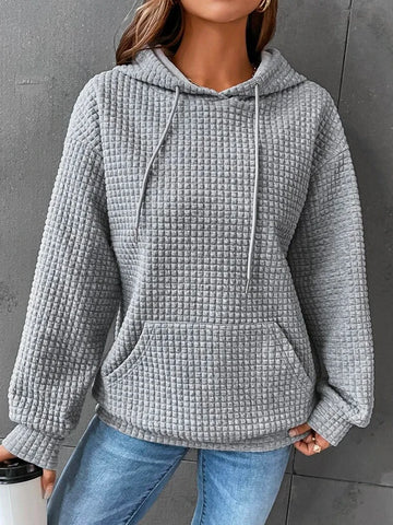 Damen Hoodie Kapuze Kordelzug Taschen Lockere Passform 2