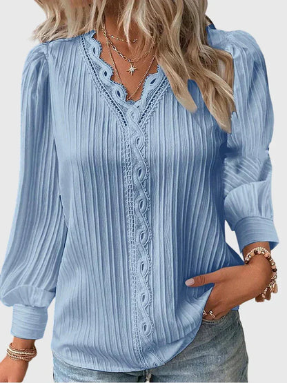 Pullover-Bluse Damen | Eleganter V-Ausschnitt mit Spitze 4