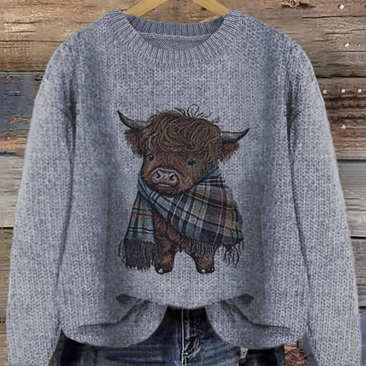 Strickpullover Damen | Highland-Kuh Motiv & Lockere Passform 13