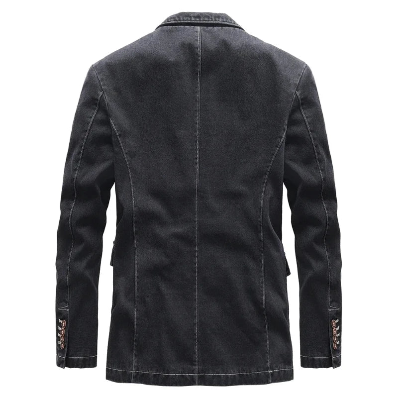 Herren Jeansjacke Dark Wash Knopfleiste Vintage Look 2