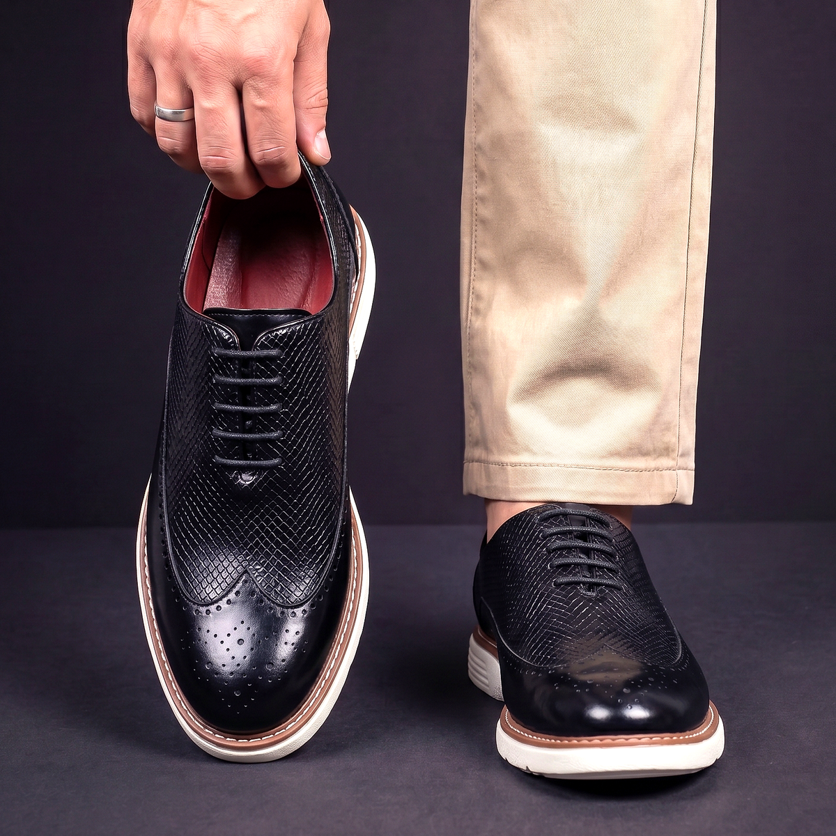 Herren Oxford Schuhe Schnürschuhe Brogue Design Gepolstert 9