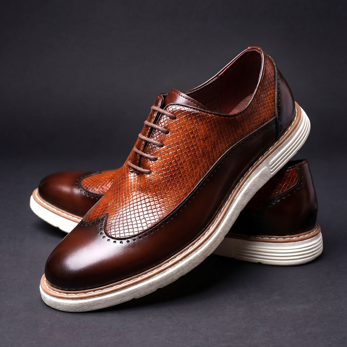 Herren Oxford Schuhe Schnürschuhe Brogue Design Gepolstert 1