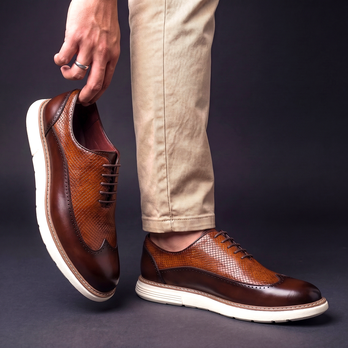Herren Oxford Schuhe Schnürschuhe Brogue Design Gepolstert 3