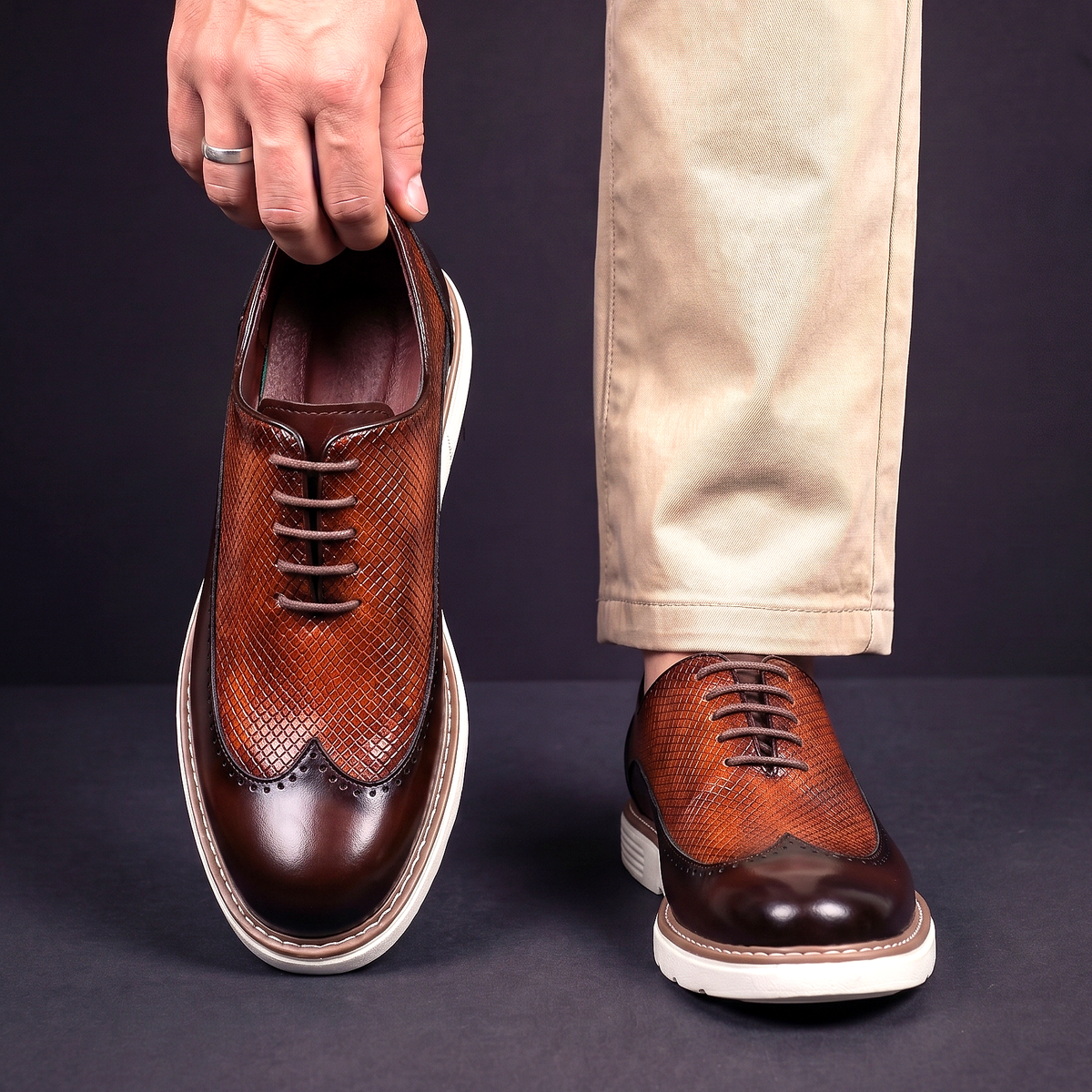 Herren Oxford Schuhe Schnürschuhe Brogue Design Gepolstert 4