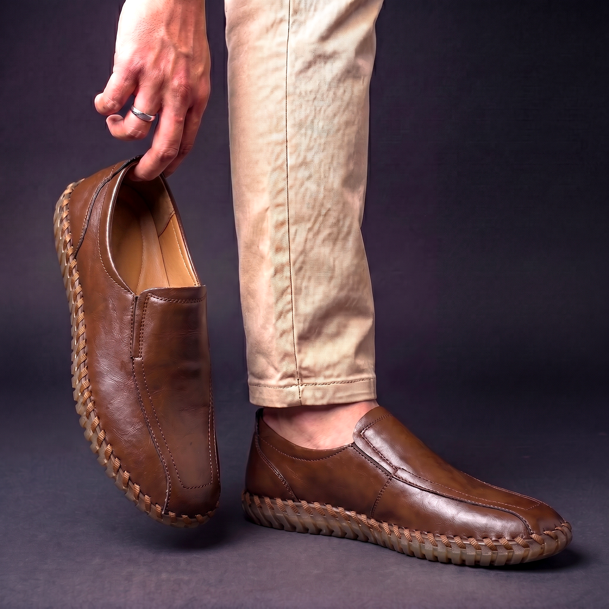 Herren Loafer Slip-On gewebte Kantenverzierung gepolstert 3