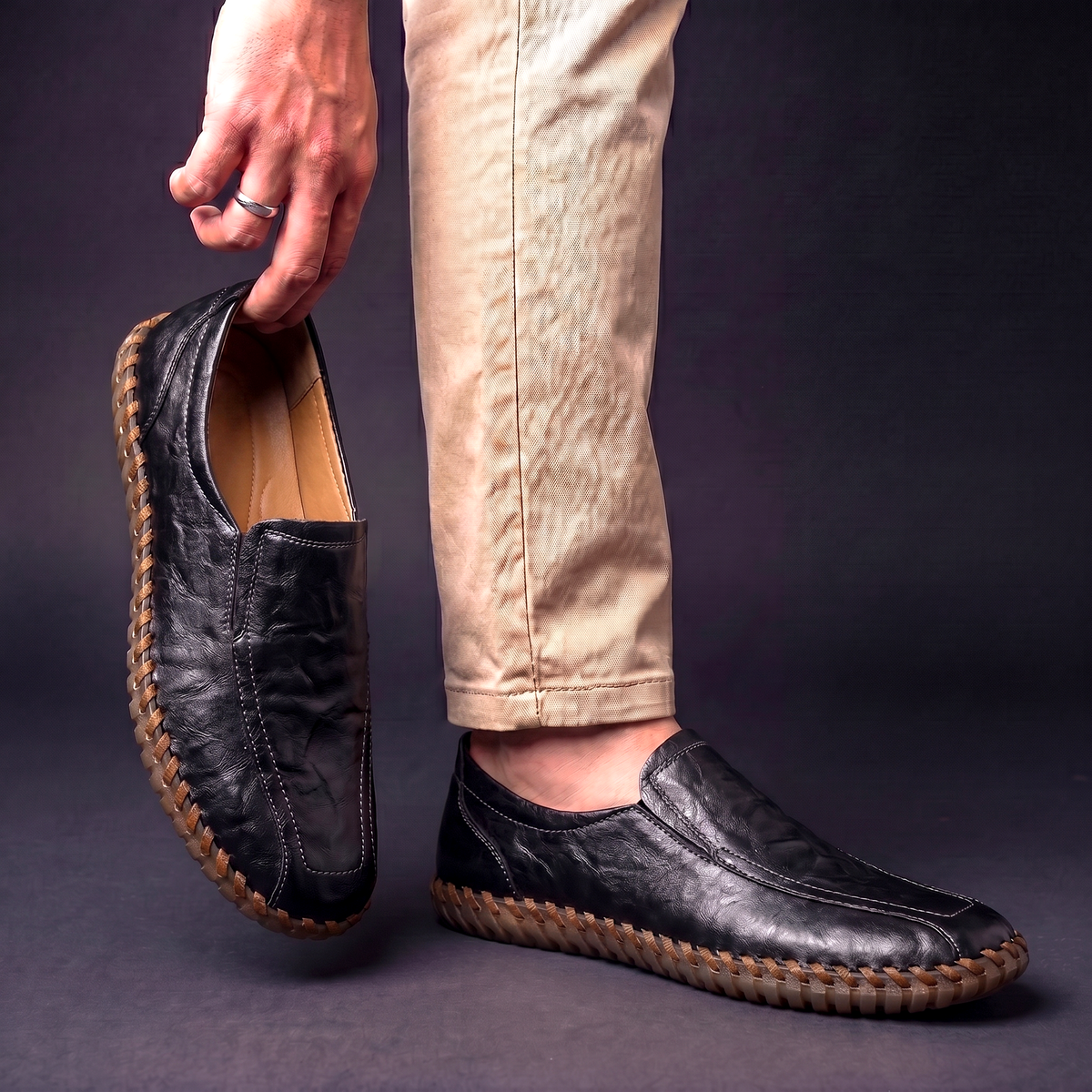 Herren Loafer Slip-On gewebte Kantenverzierung gepolstert 7