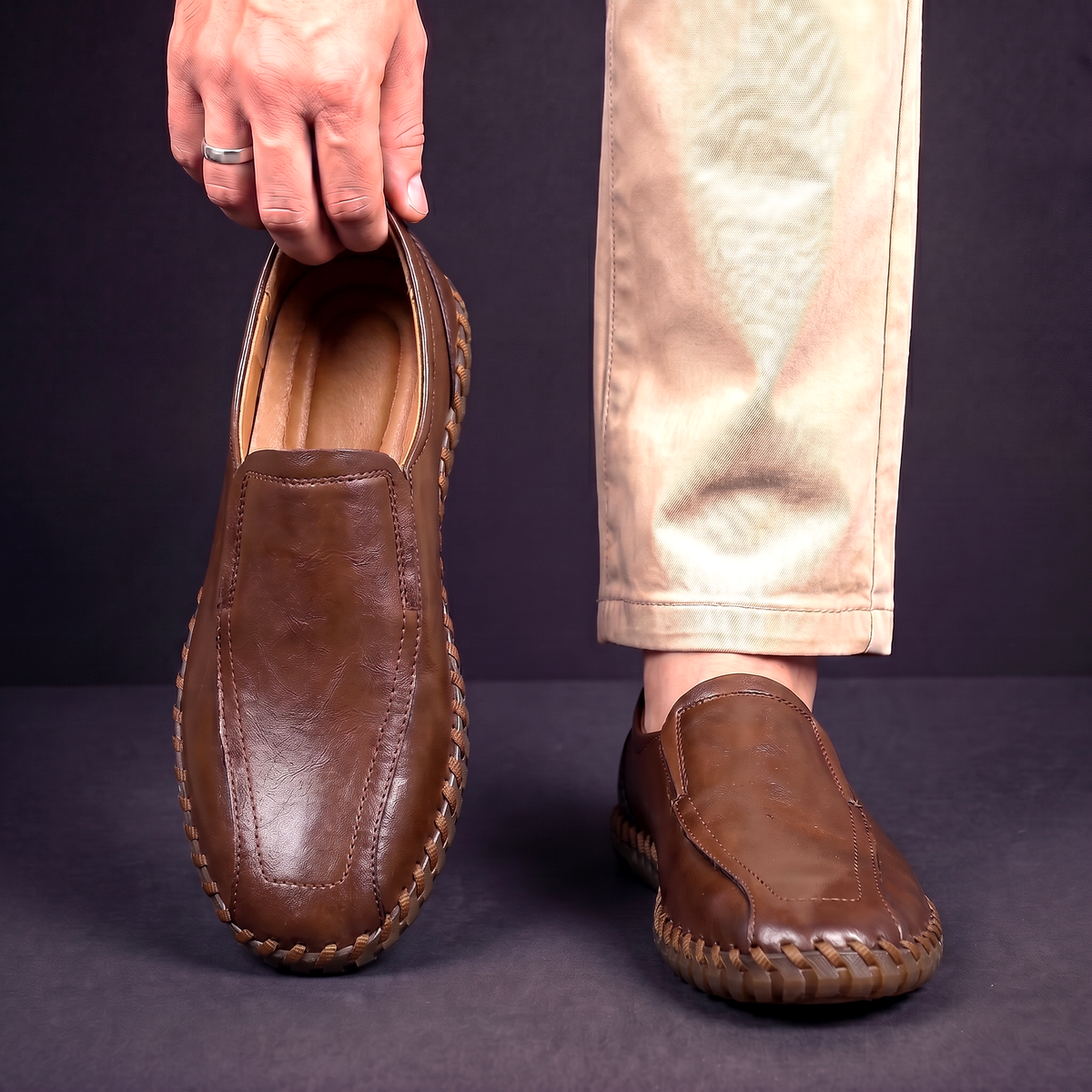 Herren Loafer Slip-On gewebte Kantenverzierung gepolstert 4