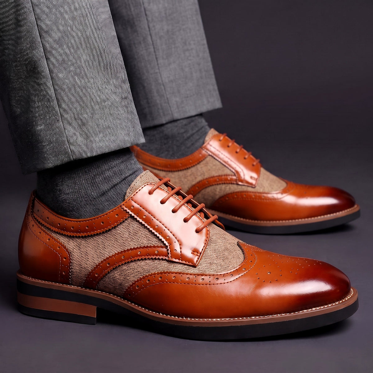 Herren Wingtip Derby Schuhe Brogue Muster Schnürschuhe 2
