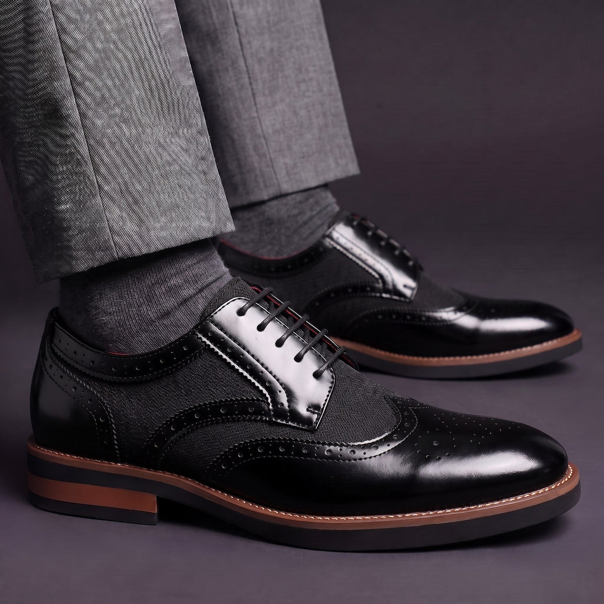 Herren Wingtip Derby Schuhe Brogue Muster Schnürschuhe 6
