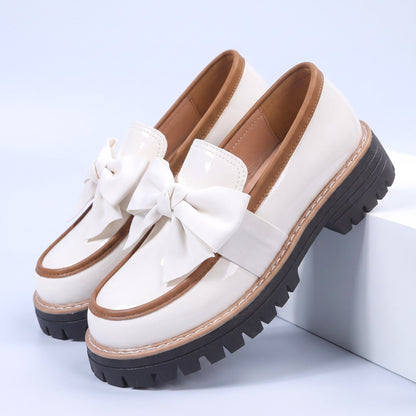 Damen Loafer Schleife Slip-on Profilsohle Glänzend Schuhe 8