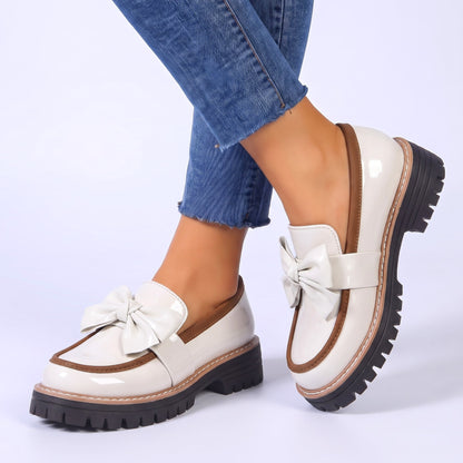 Damen Loafer Schleife Slip-on Profilsohle Glänzend Schuhe 9