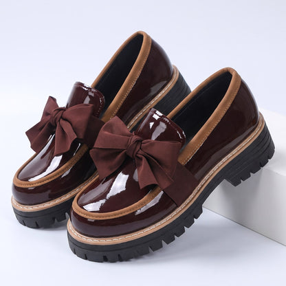 Damen Loafer Schleife Slip-on Profilsohle Glänzend Schuhe 4
