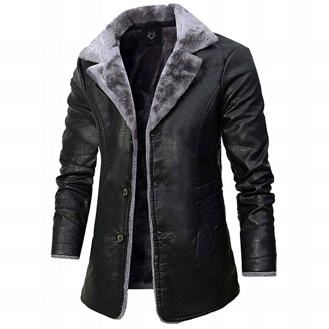 men's black leather jacket with sherpa lining