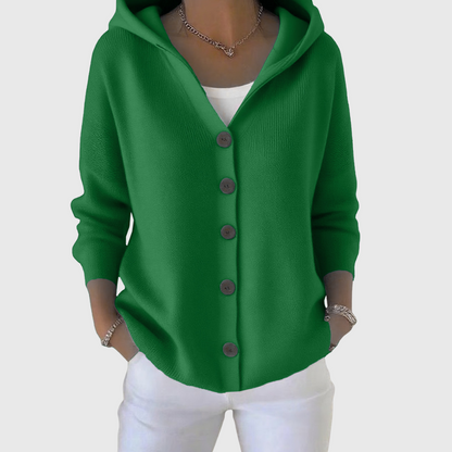 Albina | Damen Strickjacke mit Kapuze Geknöpft - Cream - Image 10
