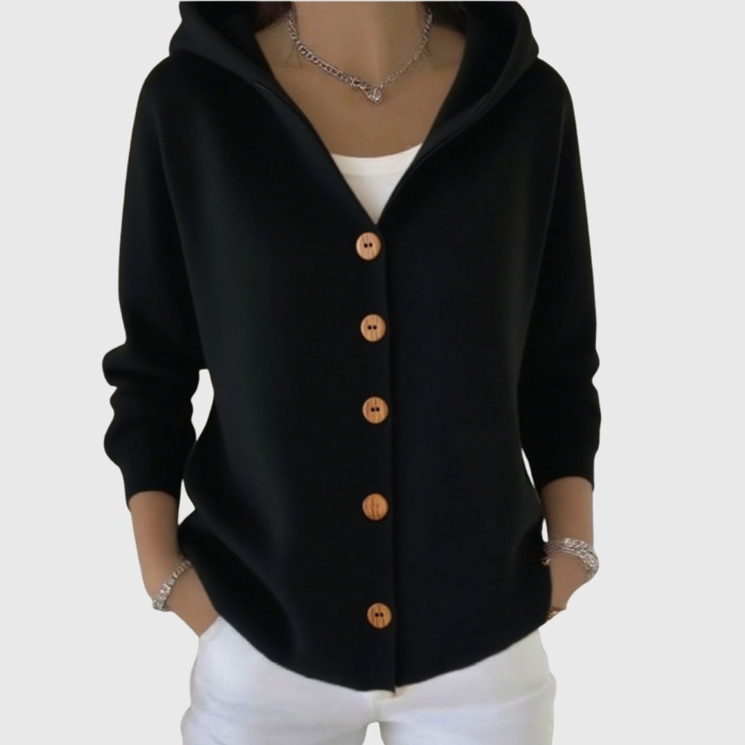 Albina | Damen Strickjacke mit Kapuze Geknöpft - Cream - Image 11