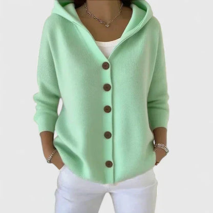 Albina | Damen Strickjacke mit Kapuze Geknöpft - Cream - Image 2