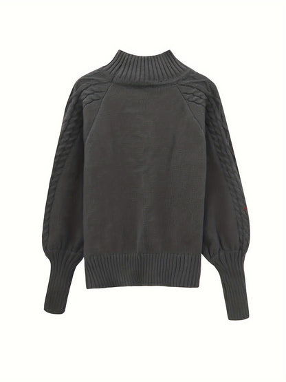 Aldwyna | Damen Zopfmuster Pullover Rollkragen Strickpullover - Olive Green - Image 8