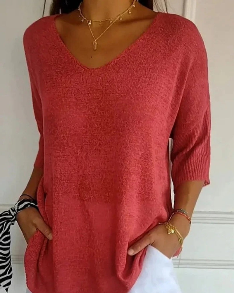 Strickbluse Damen | V-Ausschnitt & 3/4-Arm 1