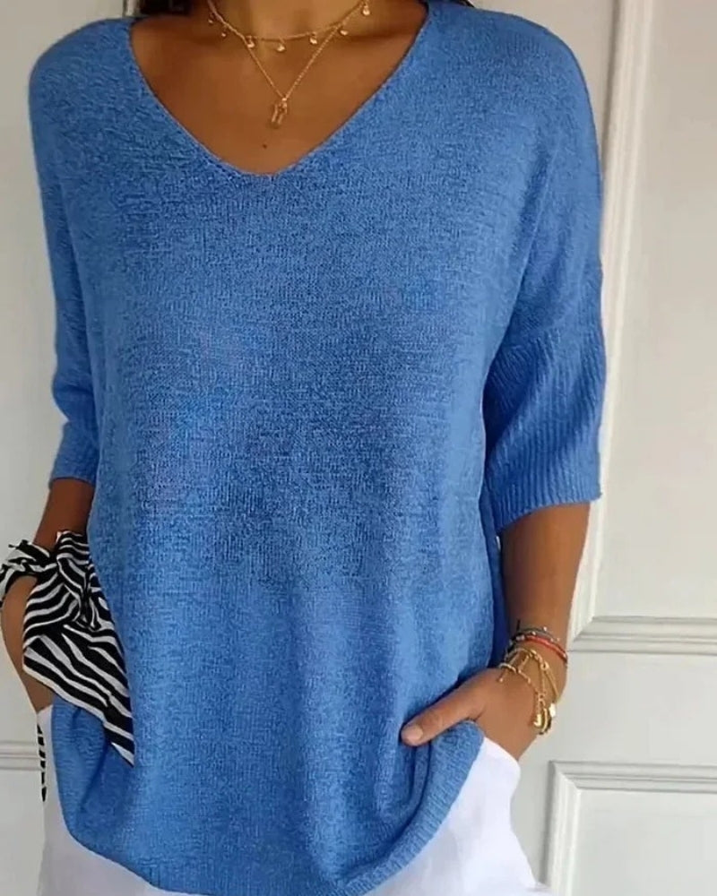 Strickbluse Damen | V-Ausschnitt & 3/4-Arm 2