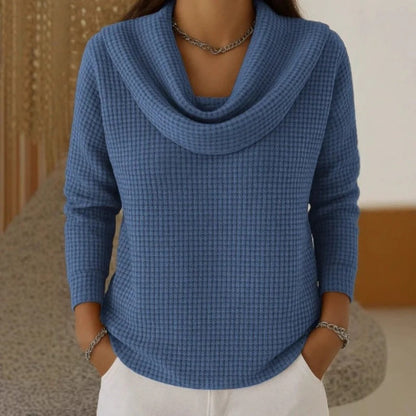 Almeke | Damen Strickpullover Wasserfallkragen Waffelstruktur - Teal - Image 2