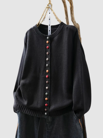 Almhild | Damen Strickjacke mit Knöpfen Rundhals - Red - Image 4