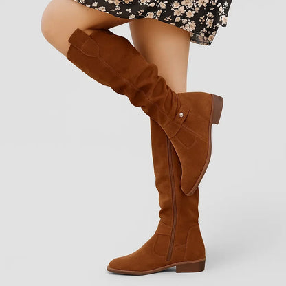 Almina | Damen Kniehohe Stiefel mit weitem Schaft - Beige - Image 8