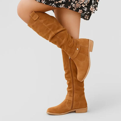 Almina | Damen Kniehohe Stiefel mit weitem Schaft - Beige - Image 9