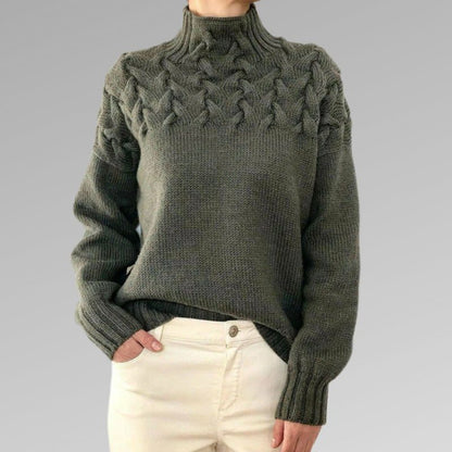 Almonde | Damen Zopfmuster Strickpullover mit Rollkragen - Black - Image 4