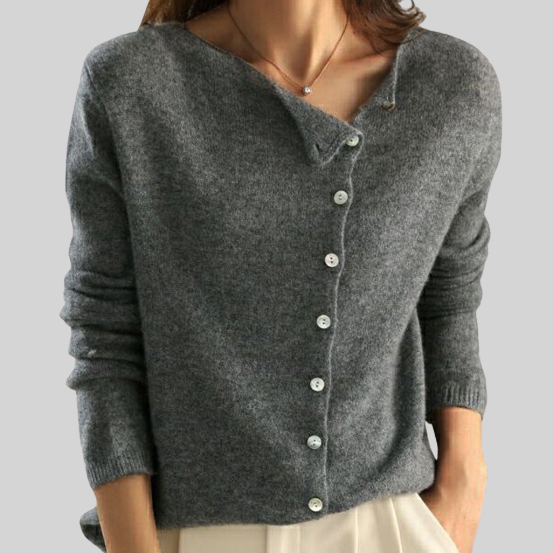 Annika | Damen Strickjacke mit Knöpfen Cardigan - Dark Grey - Image 1