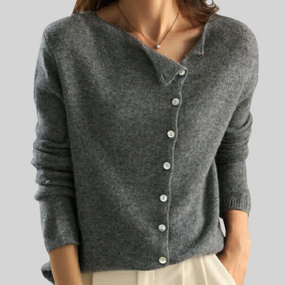 Annika | Damen Strickjacke mit Knöpfen Cardigan - Dark Grey - Image 1