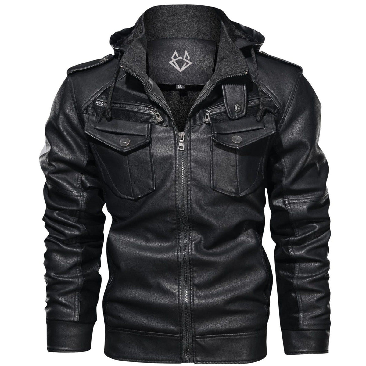 Herren Jacke Abnehmbare Kapuze Brusttaschen Reißverschluss 1