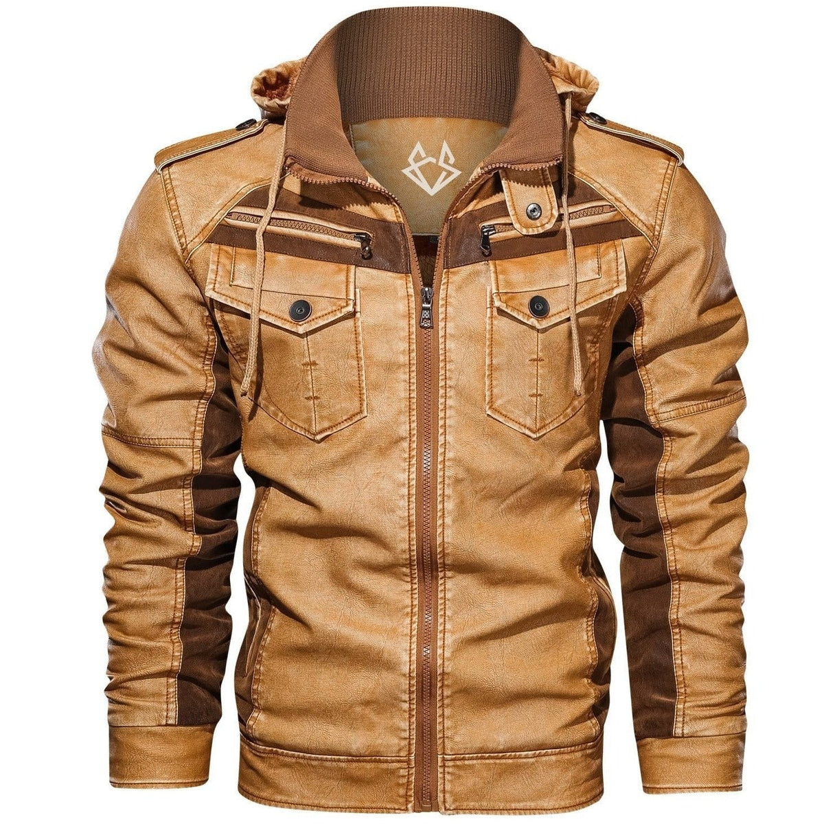 Herren Jacke Abnehmbare Kapuze Brusttaschen Reißverschluss 2