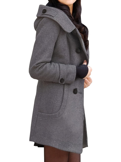 Gerswinda | Damen Zweireihiger Mantel Midi-Länge - Black - Image 11
