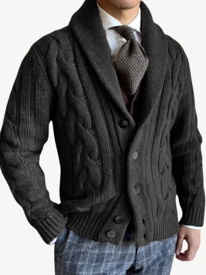 Baldric | Herren Zopfmuster Strickjacke - Dark Grey - Image 1