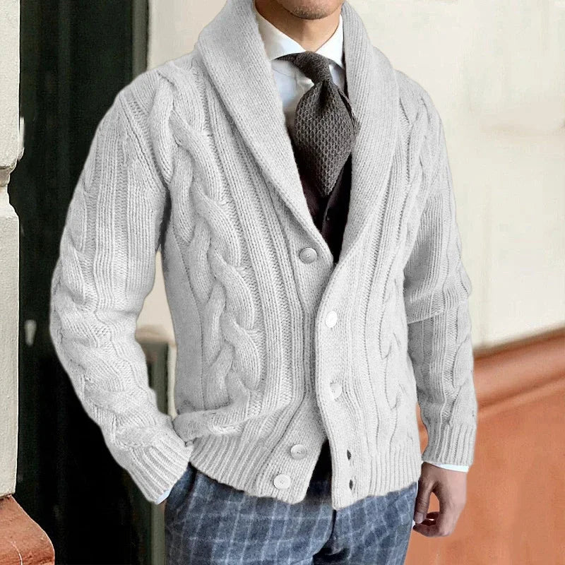 Baldric | Herren Zopfmuster Strickjacke - Dark Grey - Image 4