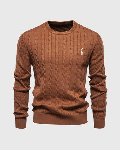 Bastian | Herren Zopfmuster Langarm Strickpullover - Beige - Image 2