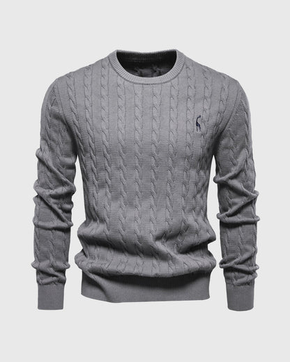 Bastian | Herren Zopfmuster Langarm Strickpullover - Beige - Image 4