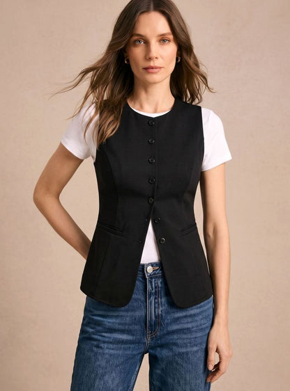 Bodywarmer Damen Elegante Ärmellose Knopfleisten-Weste